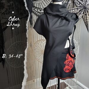 Black Cyber Shrug with Side Straps Mock Neck Pointed End Industrial Goth